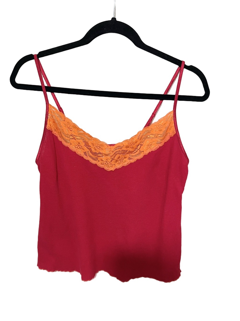 Vintage Y2K Gap Body Lace Waffle Tank Coquette Fairy Romantic Cami Lettuce Hem